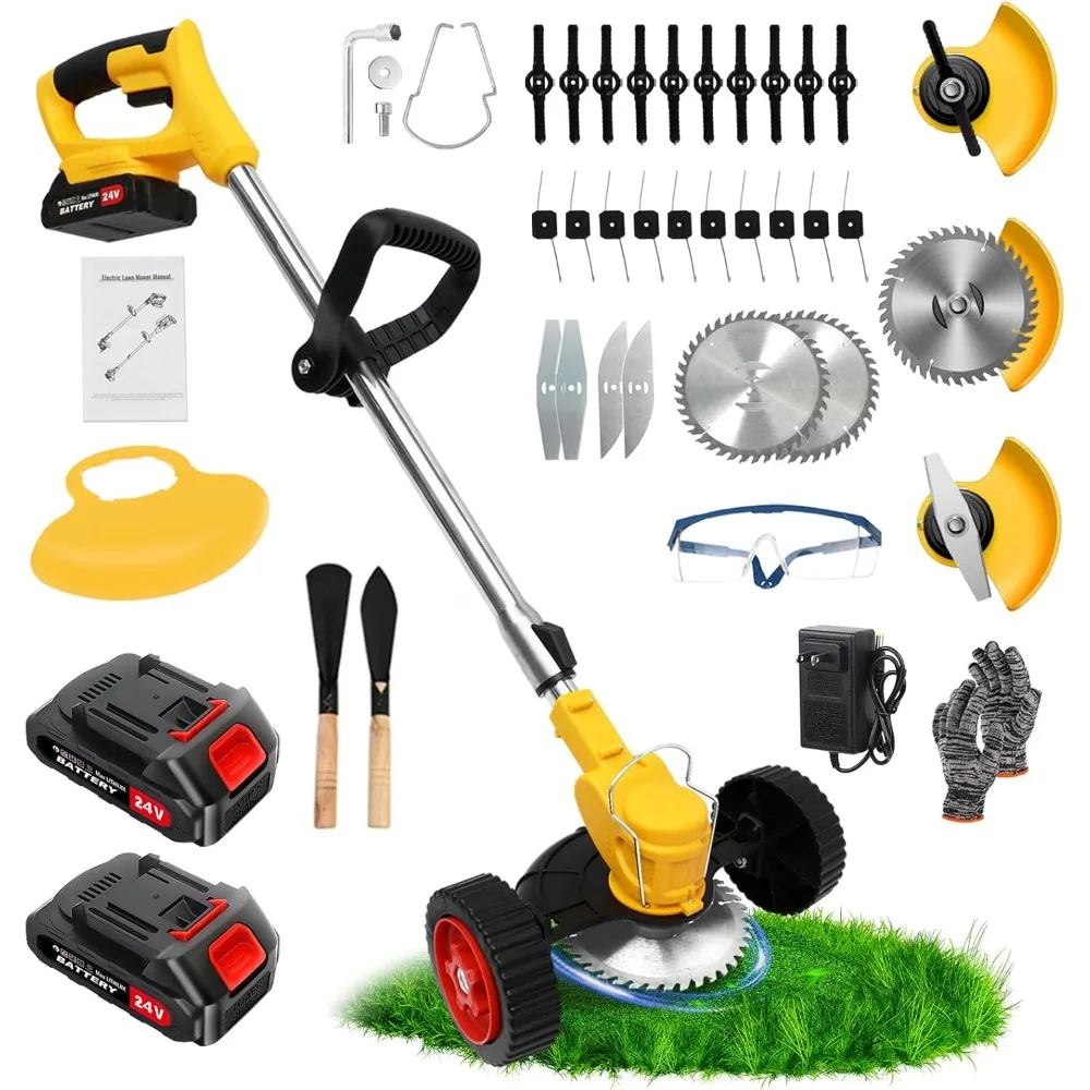 

24V Cordless Electric Weed Wacker with 2 Batteries & Fast Charger, 3-in-1 Lightweight Trimmer/Edger/Mower for Garden Lawn