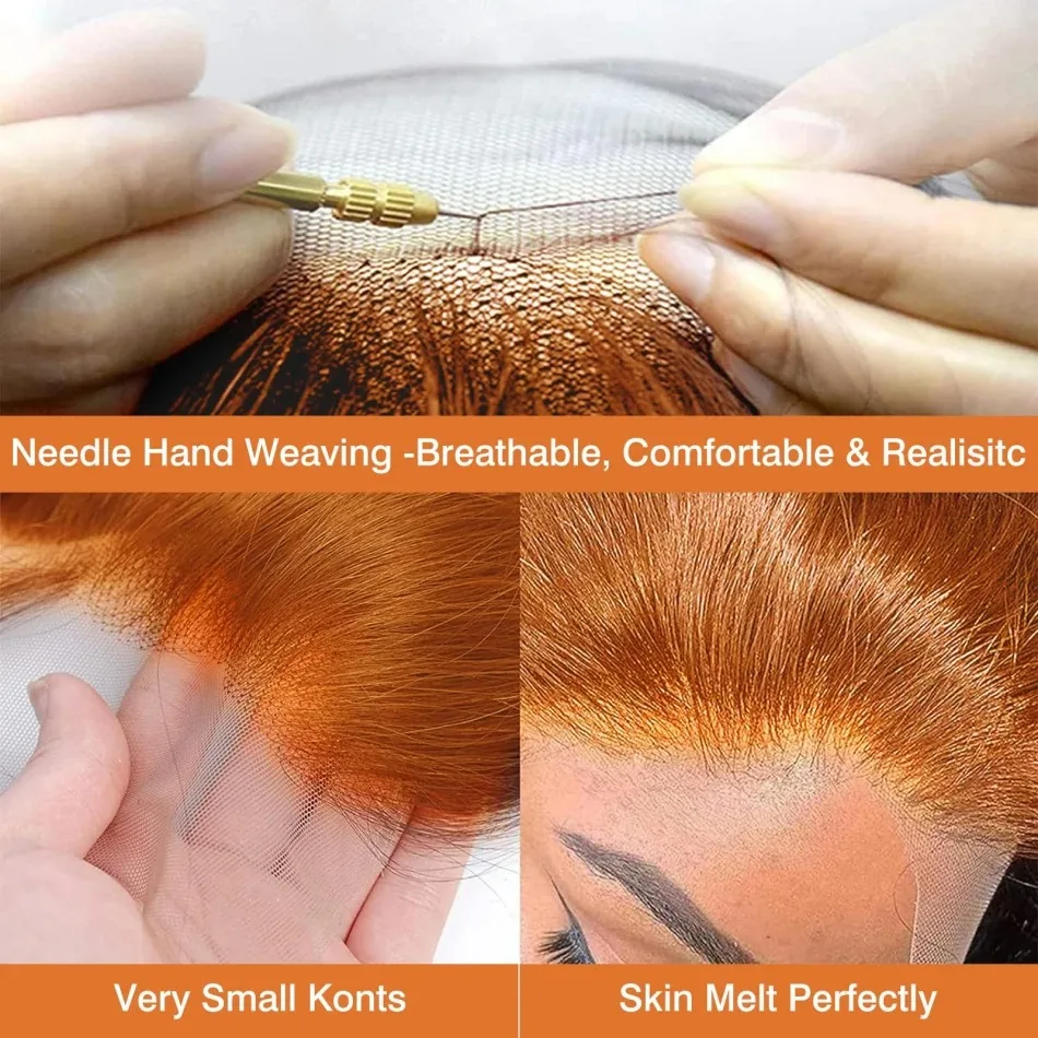 34 36Inch Orange Ginger Water Wave Lace Front Wigs 13x4 13x6 #350 Colored Wigs Brazilian Human Hair Deep Wave Curly Wigs 200 Density image 6
