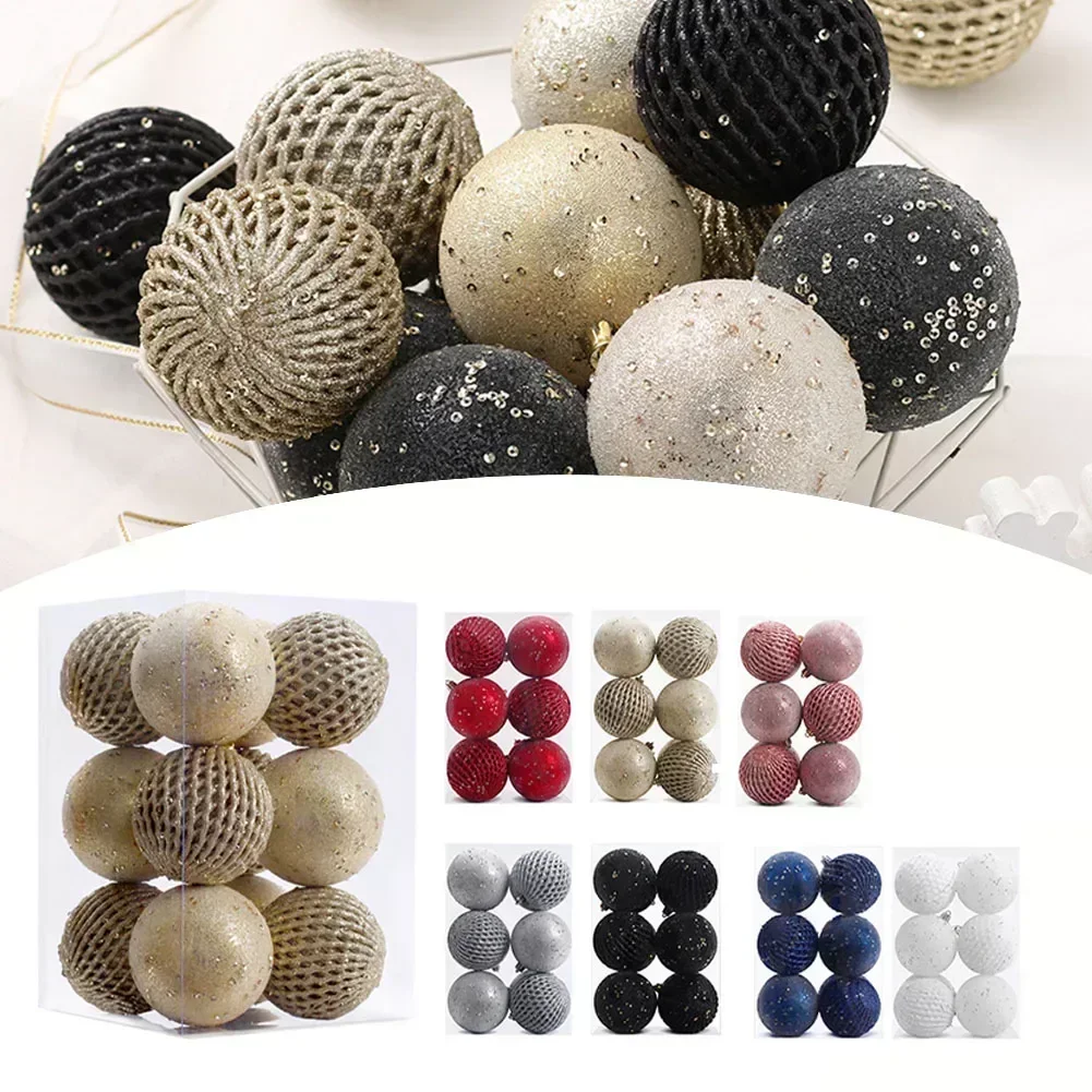 

12PCS 8CM Christmas Tree Decorations Xmas Balls Hanging Pendants Spheres Sequin Painted Christmas Ball Set Christmas Supplies