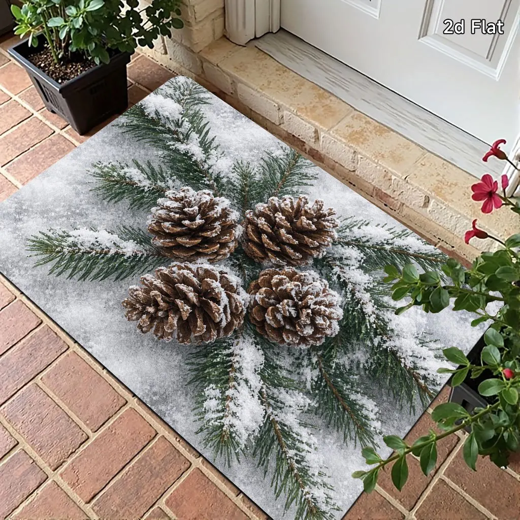 Vibrant Blue Let It Snow Three Snowman Print Durable Washable Floor Mat For Festive Winter Season Home Entrance Decor