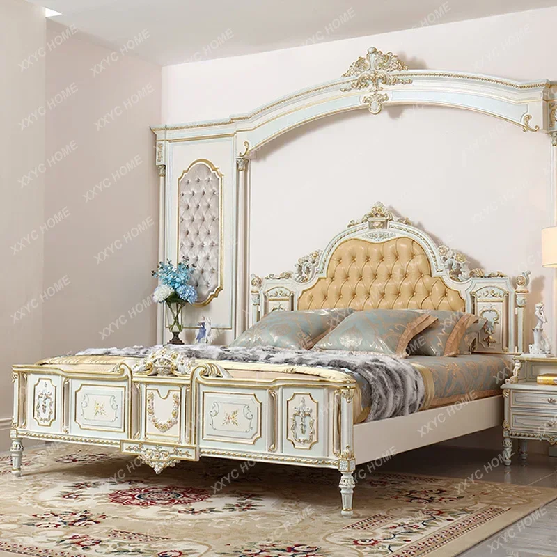 Hersha Court French Furniture Solid Wood Carving Rococo Crack Paint 2 M Double Bed 1.8 M Marriage Bed P2