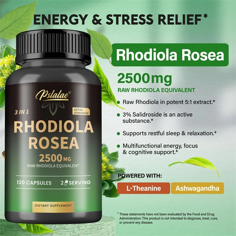 Rhodiola Rosea Capsules - with Ashwagandha, L-Theanine - Boost Energy, Relieve Stress, Improve Mood, Promote Muscle Growth