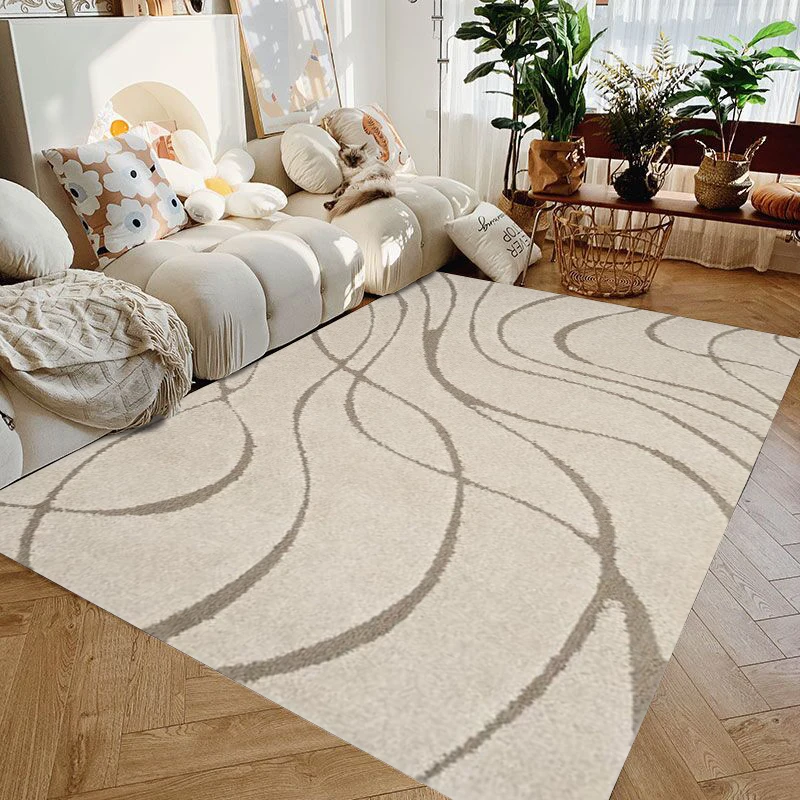 Grey Wood Grain Area Rug Minimalist Abstract Line Carpet Modern Living Room Bedroom Decorative Floor Rug