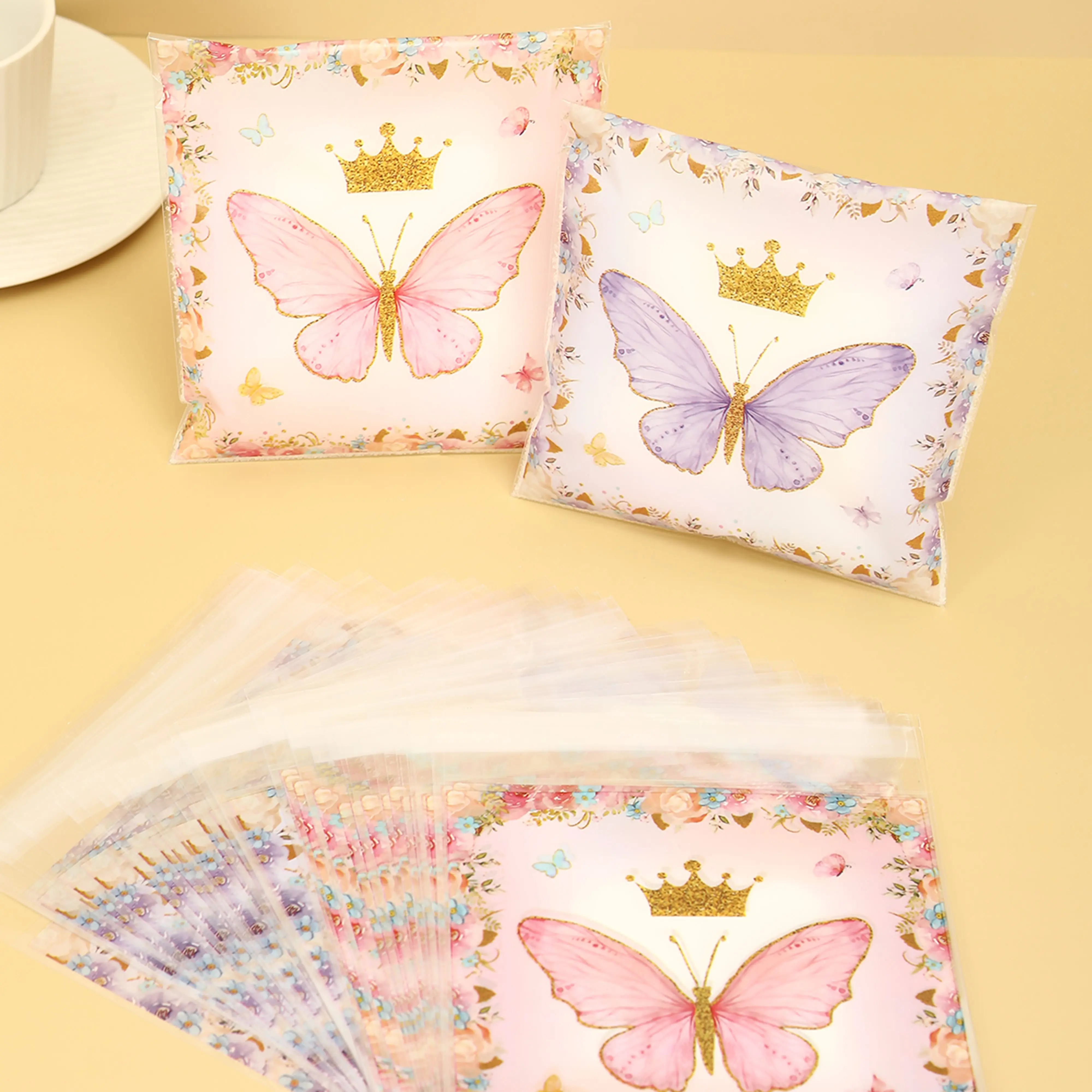 50pcs Butterfly Party Gift Bags Candy Biscuit Packing Bag Butterfly Treat Bag For Birthday Supplies Horse Party Decor