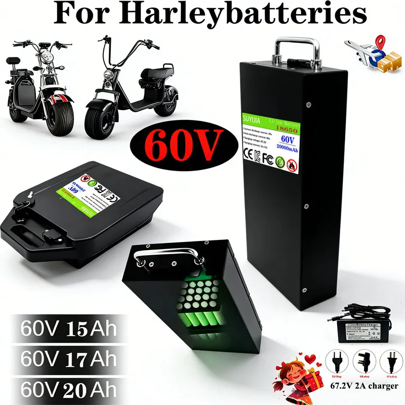 18650 60V 15Ah-20Ah lithium-ion battery pack 2000W suitable for Harley two-wheel foldable Citycoco electric scooter free charger
