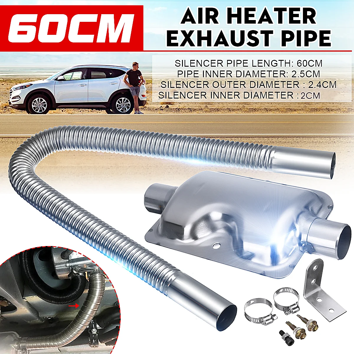 60cm/120cm Air Diesel Parking Heater Stainless Steel Exhaust Pipe Tube Gas Vent Fuel Tank Car Heaters Accessories