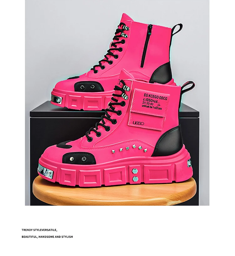 Modische Herren-High-Top-Stiefel, dicke Sohle zur Erhöhung der Körpergröße, vielseitige Freizeitschuhe – Detail 14