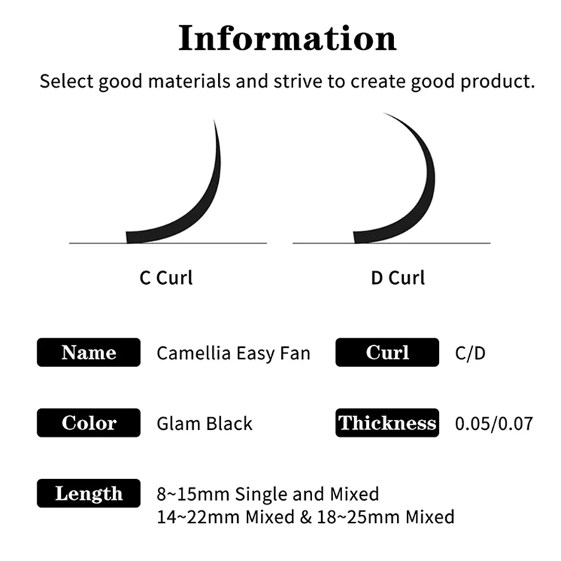 8mm-25mm Super Natural Camellia Easy Fan Eyelash Extensions Wholesale C D Curve Easy Blooming Mattle Black Camellia False Lashes