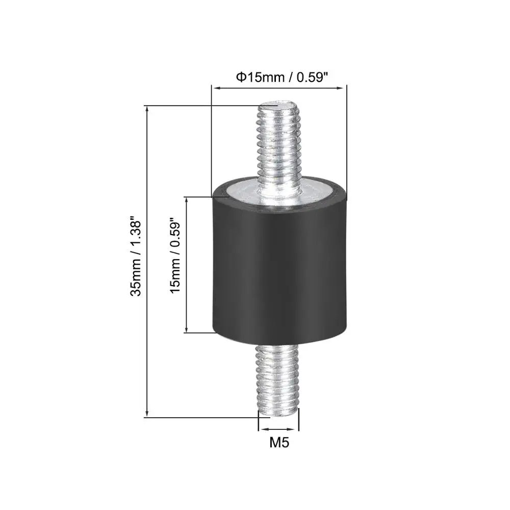 Weiyi 8pcs M4/6 D15 Thread Male Female Rubber Mounts Cylindrical Vibration Isolators Shock Absorber Black Plated Zinc