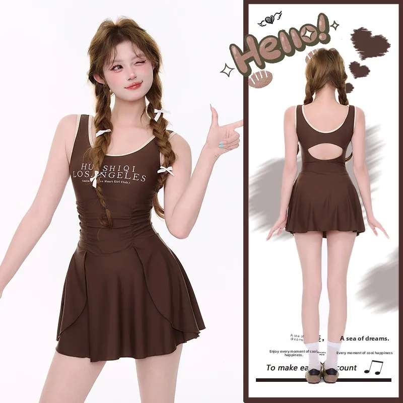 

Очаровательный студенческий купальник для девочек, консервативный цельный спортивный купальник в японском стиле с фиксированными вставками для груди, без рукавов, повседневный купальный костюм