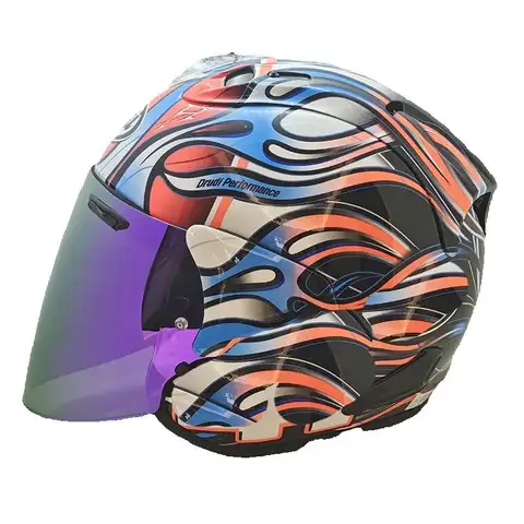 Motorcycle Safety Racing Half Helmet VZ RAM Blue Flame Half Helmet Cruiser Motorcycle Helmet Small Scooter Helmets Casco Casque