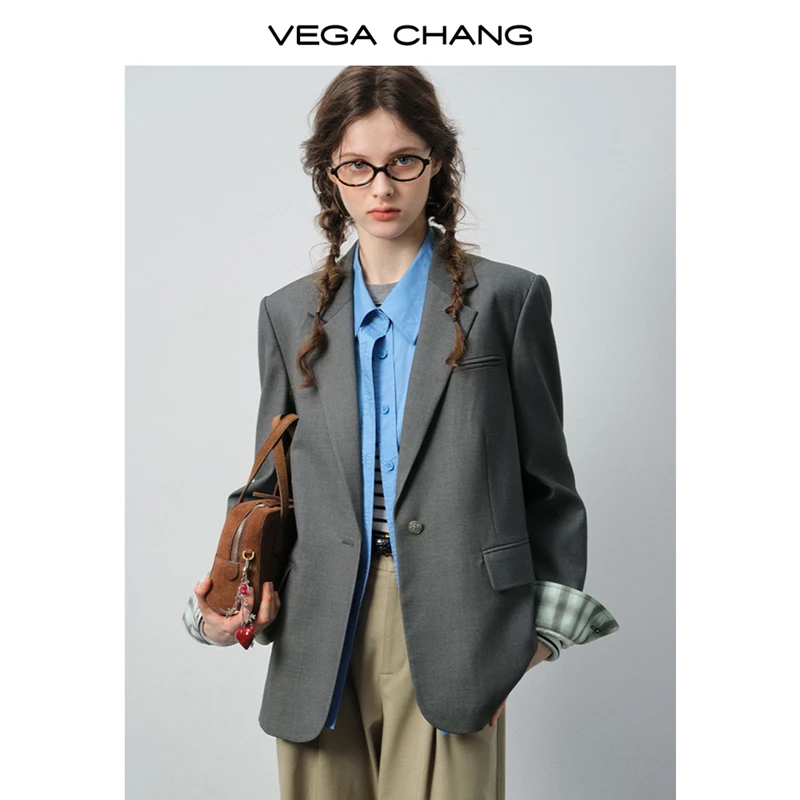 

Vega Chang Women's Suit New Autumn and Winter Simple Versatile Plaid Cuff Suit Jacket