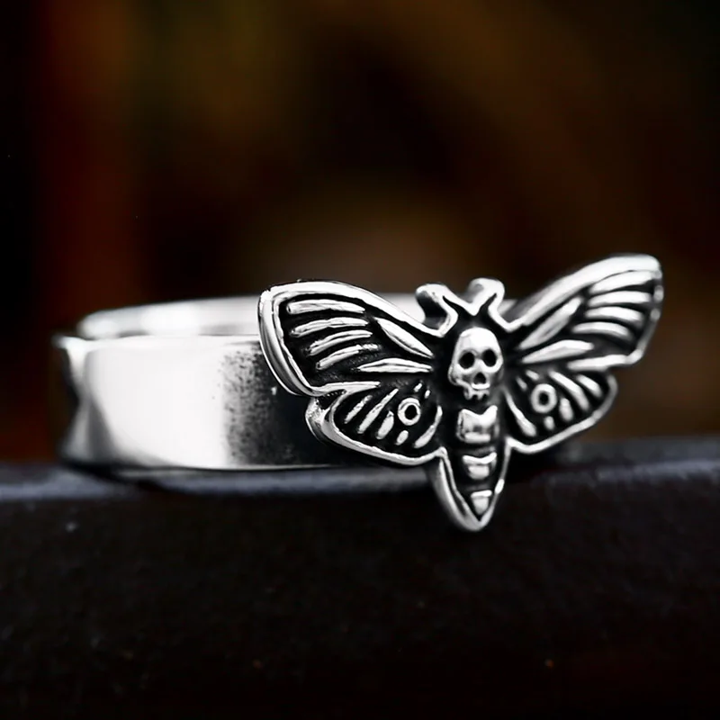 BEIER 2023 New Style Stainless Steel Skull Moth Ring Acherontia Lachesis Ring Punk Biker Women\'s Ring Girl Jewelry Party Gift