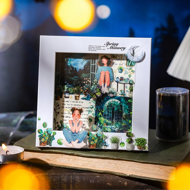 200cm/Roll PET Tape Night View Garden Window Landscape Character Pattern Hand Account Landscape Tape Creative DIY Decoration