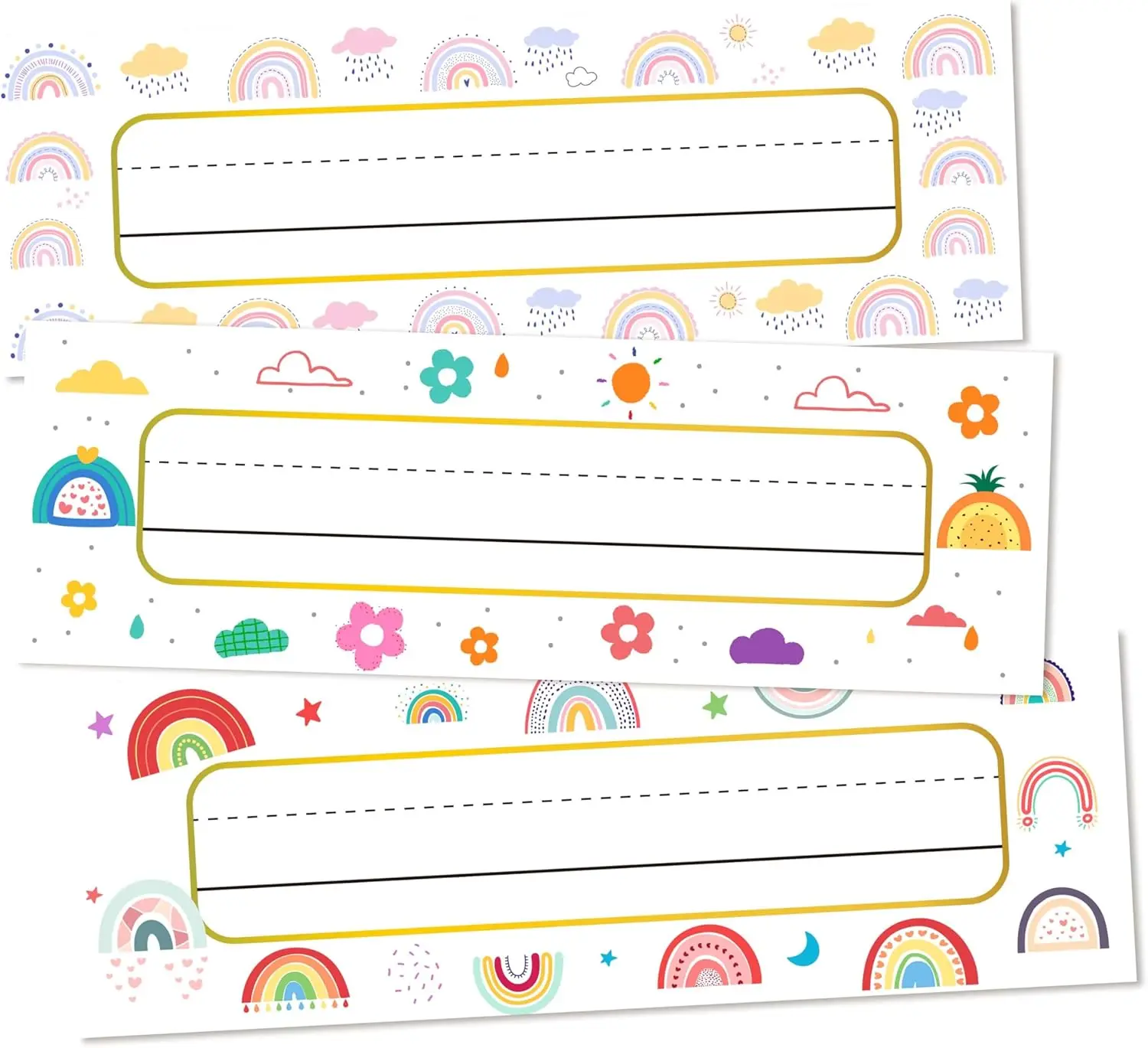 

Boho Rainbow Name Plates for Classroom Desks, 30 Pack 3x9 in for Cubbies and Locker Tags