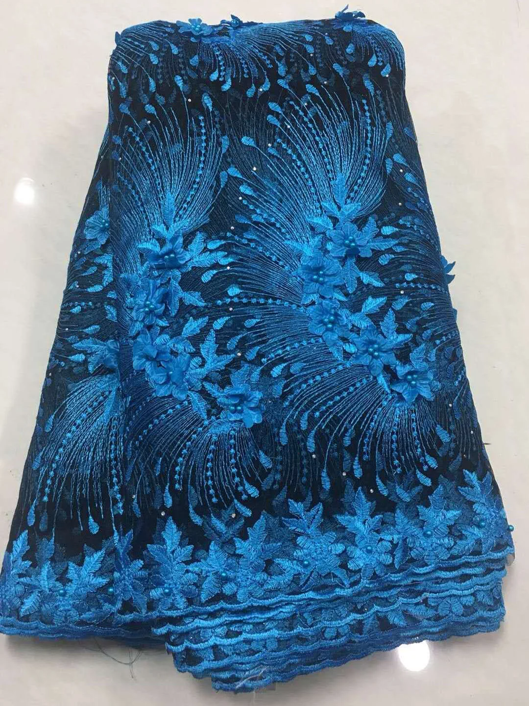 

Royal Blue African Lace Fabric 2021 High Quality Lace French Mesh Fabric Beaded Stones Nigerian Swiss Lace Fabrics for Dress