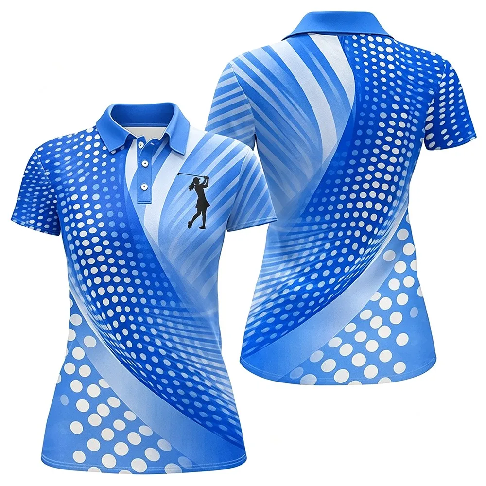 Neues Sommer-Sportmode-T-Shirt, geeignet für Outdoor-Aktivitäten, Damen-Golf-Poloshirt mit V-Ausschnitt und kurzen Ärmeln, bedrucktes Freizeit-Oberteil. – Detail 8