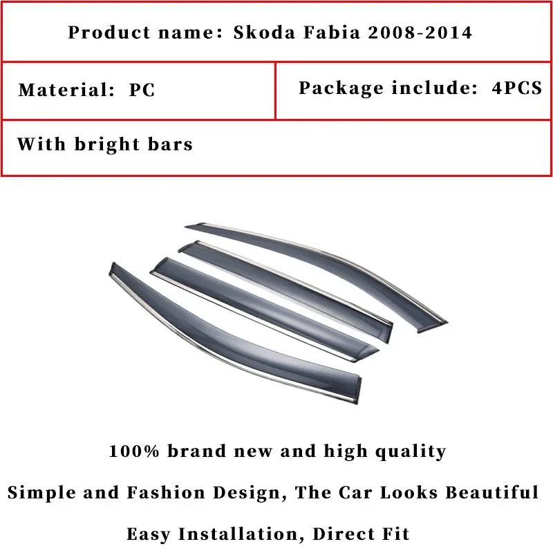 For Skoda Fabia 2008-2014 window visor car rain shield awning trim cover Side Window Door Rain Sun Shield car accessories parts