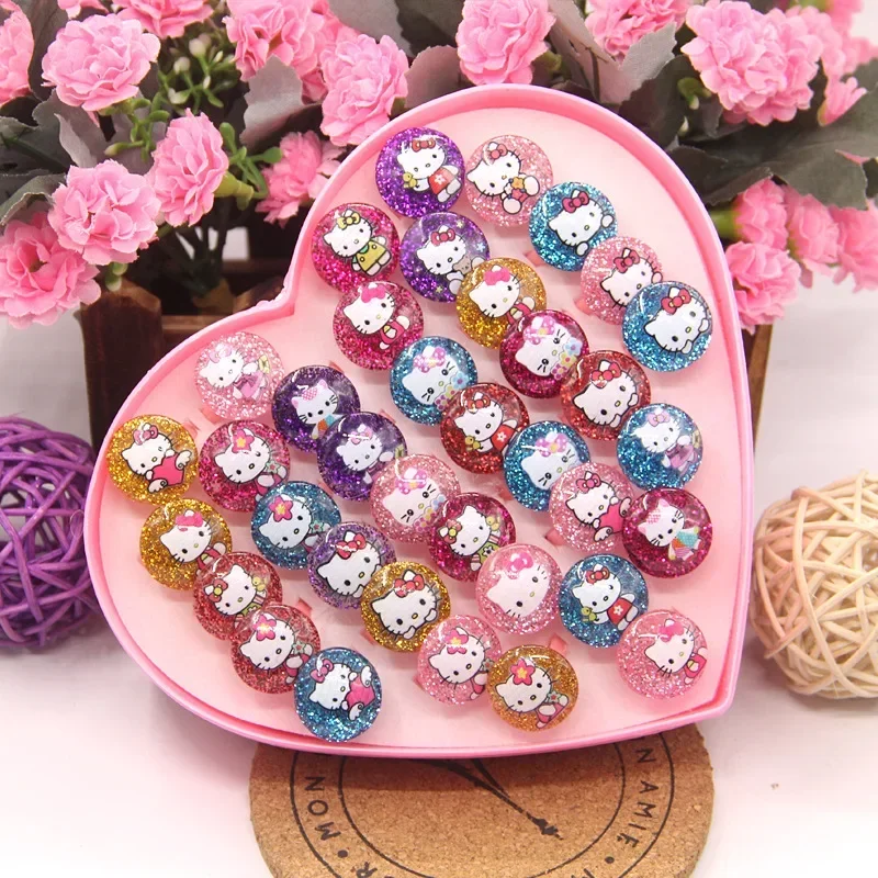 

36pcs cartoon children's resin plastic ring boxed Sanrio hello kitty ring set girl boy gift boxed ring new