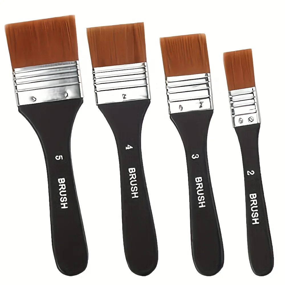 1/4 Stück breites, flaches Kunstpinsel-Set, Acryl-Bastelpinsel, Nylonchip für Ölgemälde, Leinwand, Gesso und Aquarelllack