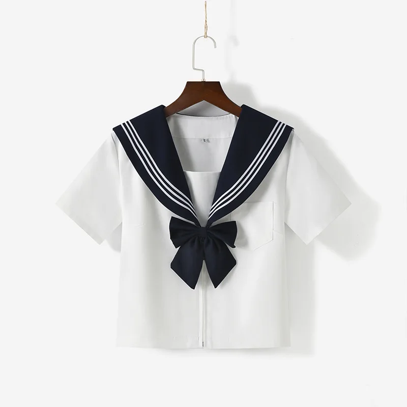 Uniforme JK com gola e linhas brancas femininas, roupas de marinheiro, saia plissada, roupas estilo japonês, fantasias de anime para meninas, uniforme escolar básico preto