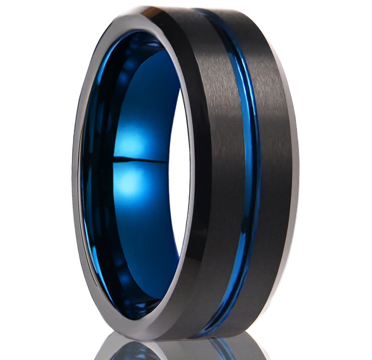 

Classic 8mm Black and Blue Mens Wedding Band Curve Tungsten Ring Thin Blue Line Couples Ring Jewelry gifts Size 7-13