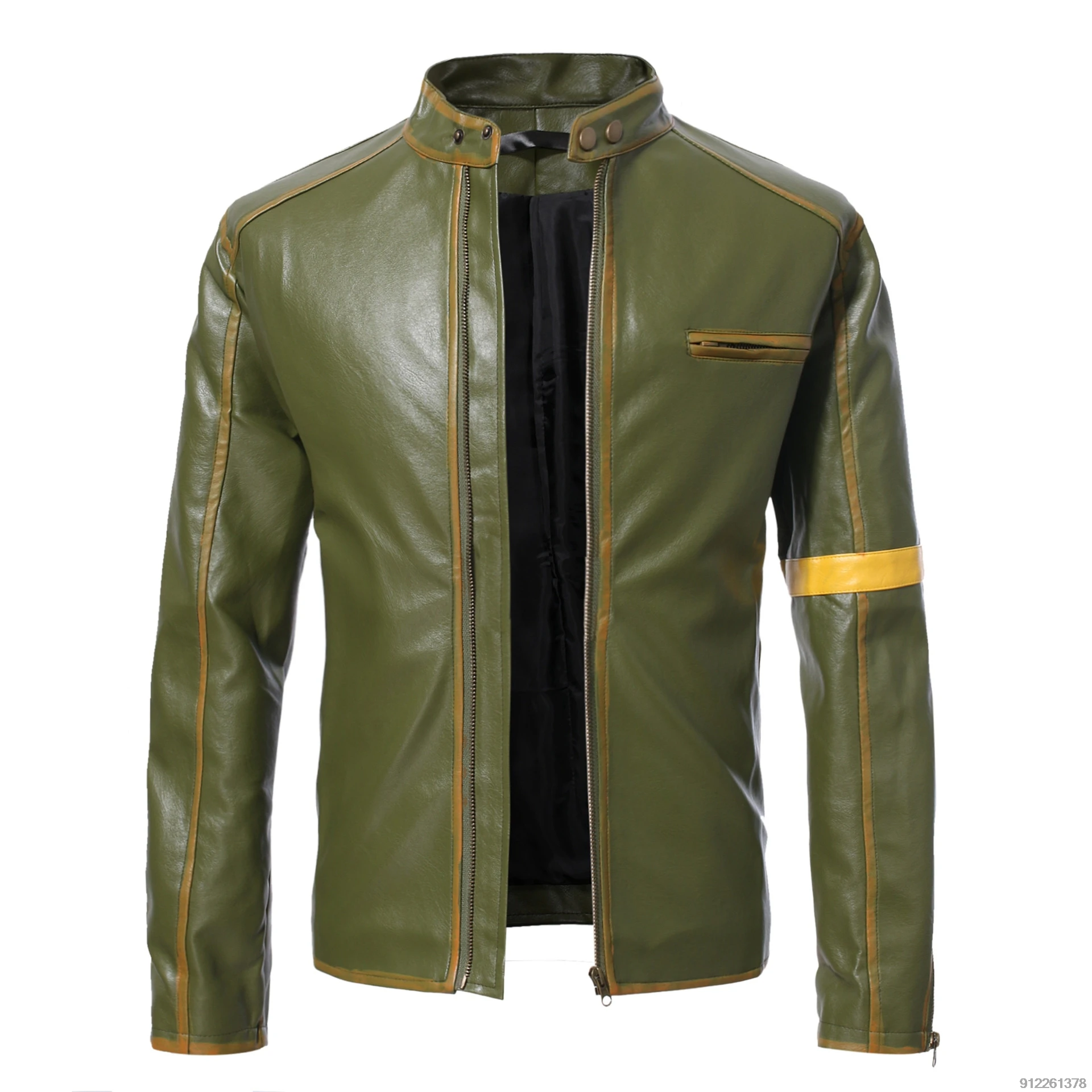 

Green Motorcycle Jacket Stand Collar Men's Motorcycle Leather Jacket PU Material Vintage Jacket Rock Casual Motorcycle Clothes