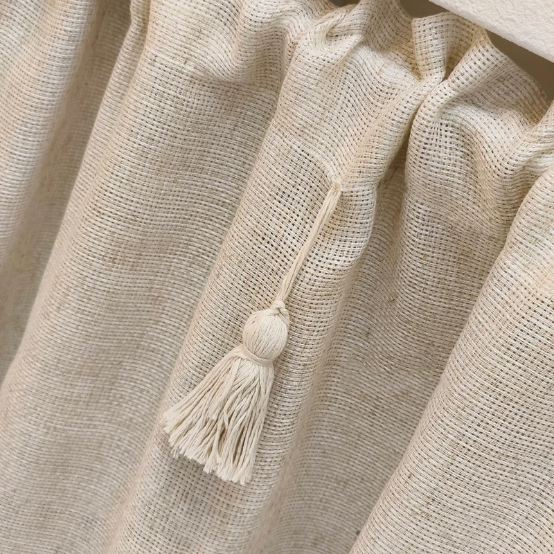 Cortinas cortas de lino y algodón hechas a mano para cocina, cortina con borlas, cenefa de ventana, niveles de cortina de cafetería para granja,