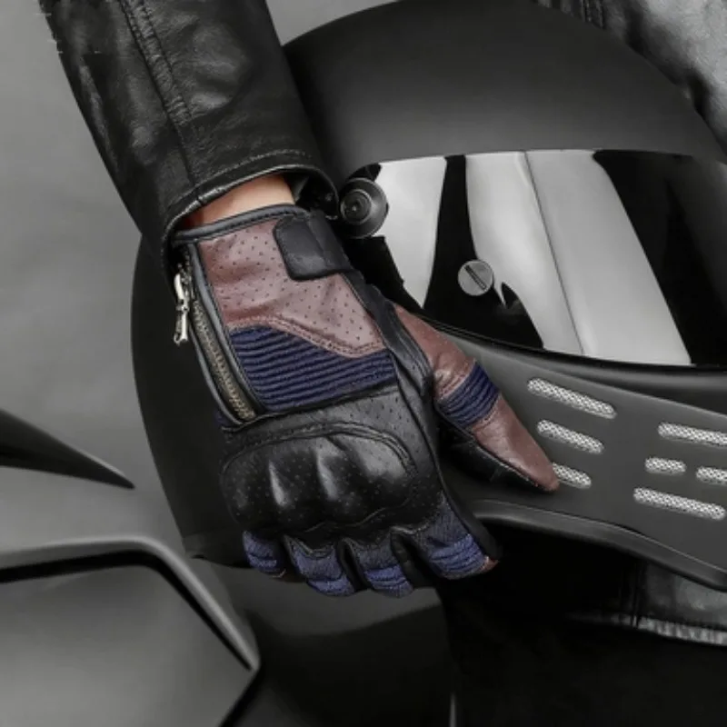 

Men's Motorcycle Riding Gloves: Perforated, Touchscreen-Compatible, Breathable & Impact-Resistant Biker Gloves