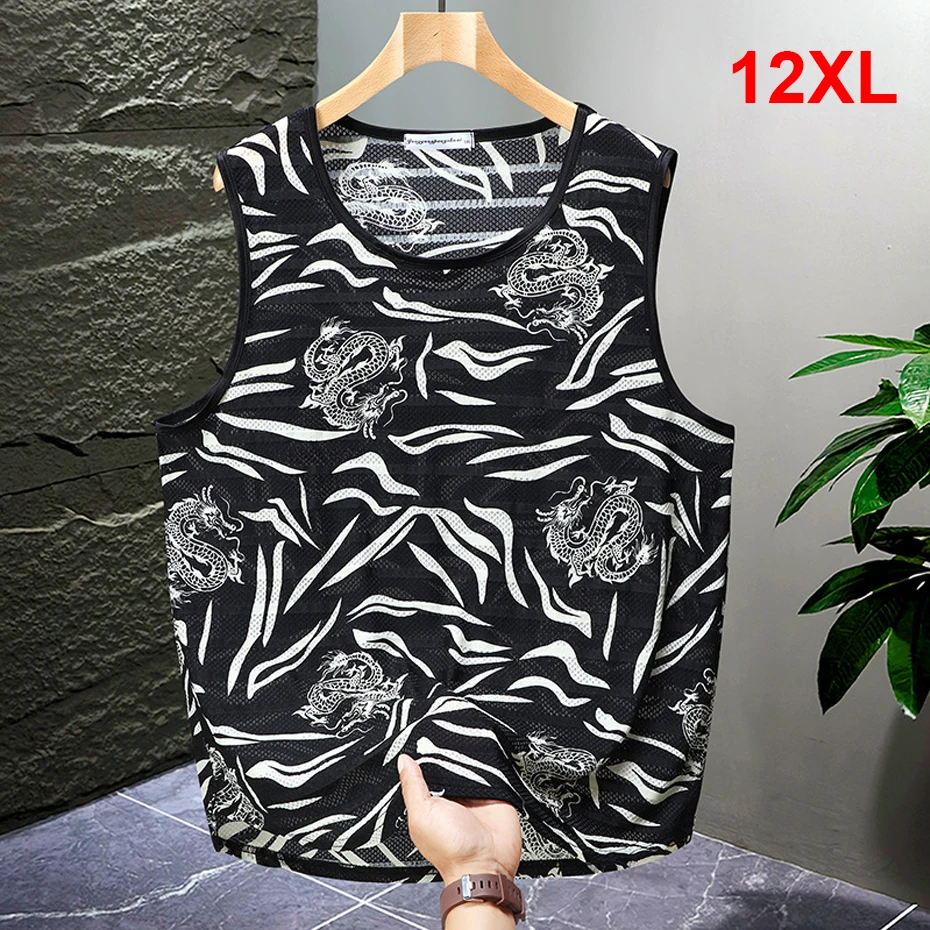 

Summer Breathable Tank Tops Men Plus Size 12XL Summer Vest Dragon Print Running Vest Male Tank Tops Big Size 12XL