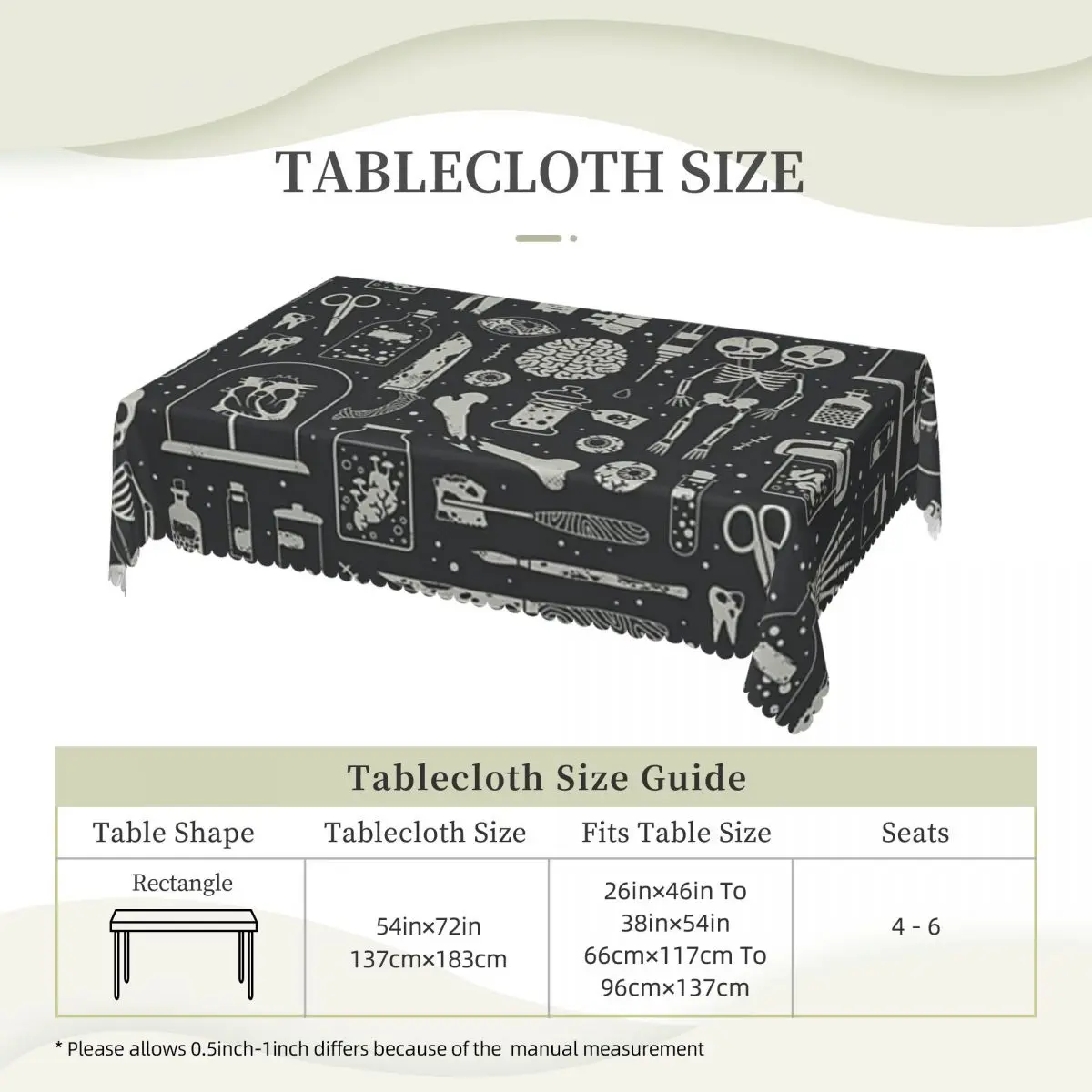 Curiosities Bone Skull Customized Rectangular Tablecloth Waterproof Table Cover for Festival Party Decorations Table Cloth