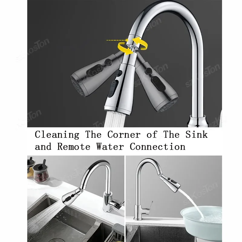 Flexible Kitchen Faucet  Flexible Faucet Extender Boosting Splash Prevention Three Modes Water Saver Home Extended Spray Filter