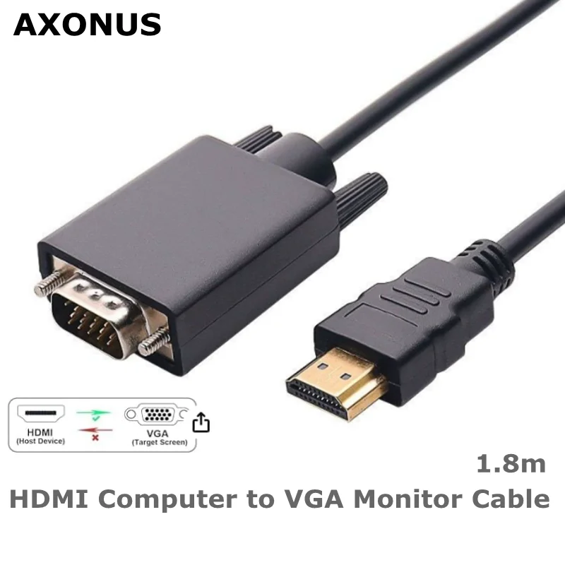 

HDMI to VGA, 1.8m Gold-Plated HDMI to VGA Cable 1080p 60HZ (Male to Male) Compatible for Computer, Desktop, Laptop, PC, Monitor,