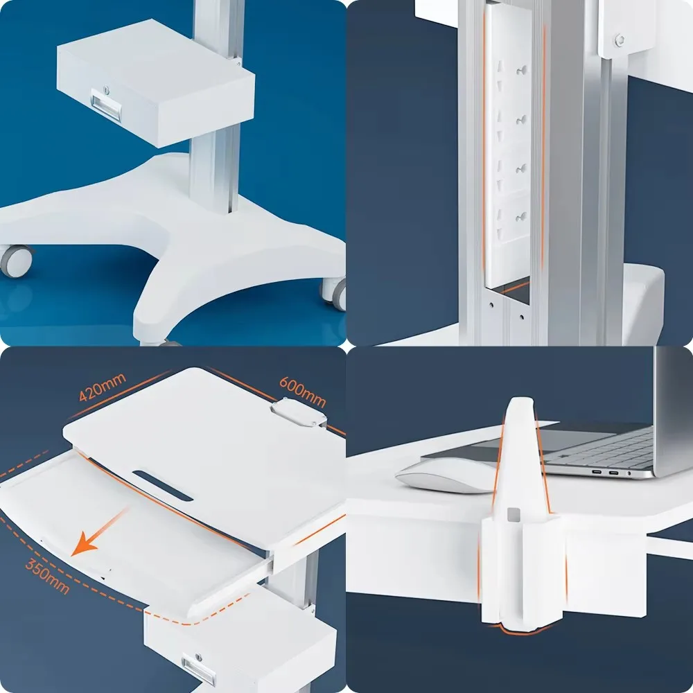Medical Trolley with Pallet Dentist Clinic Oral Scanner Cart with Bracket Large Space Storage Cable