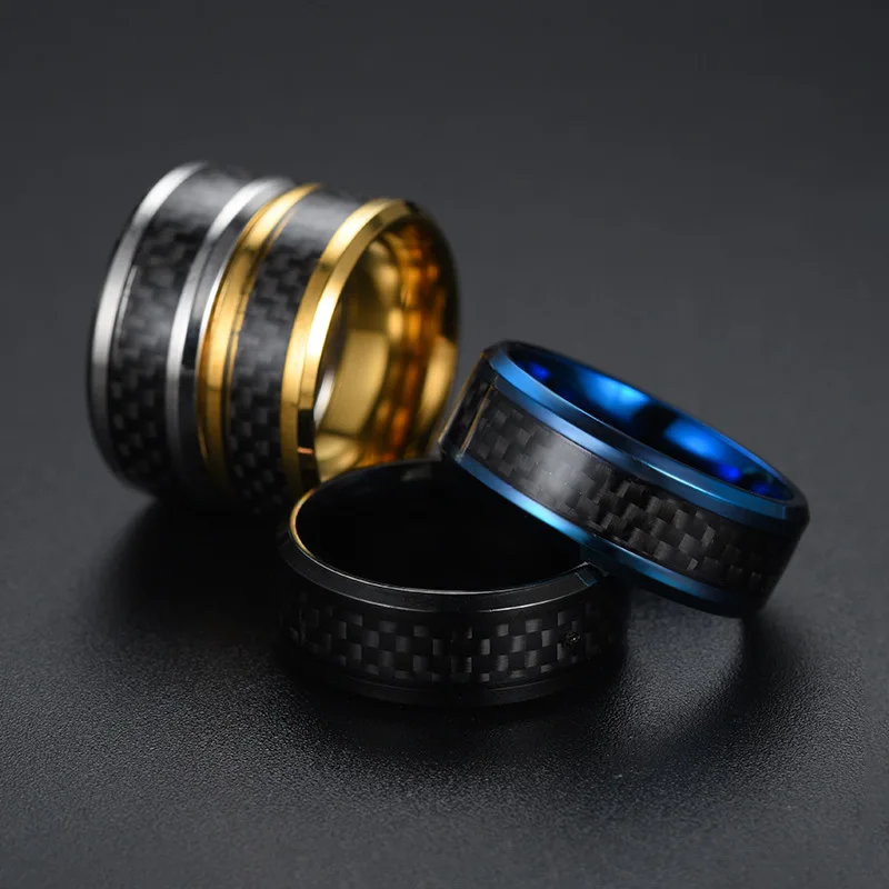 Vintage Silver Titanium Stainless Steel Ring Black Carbon Fiber Ring Wedding Jewelry Christmas Gift Accessories Comfortable Fit