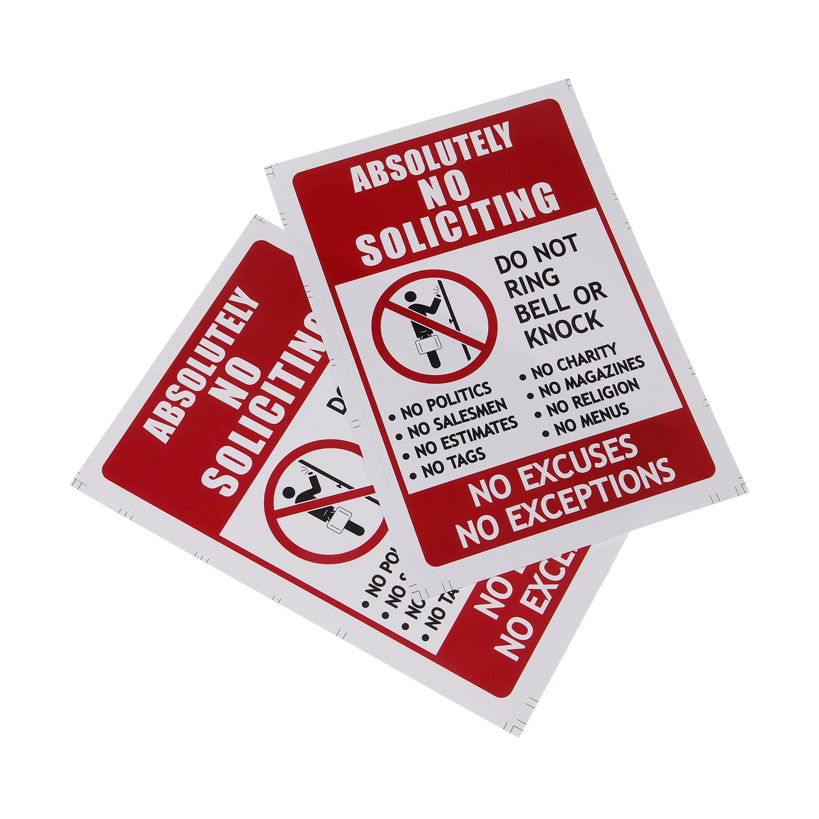 No Soliting Sign Entry Sticker, Solitation Sinais para porta da frente, Adesivo engraçado, 2 pcs