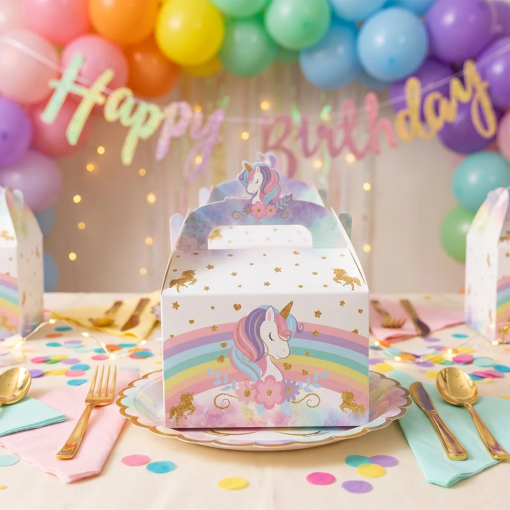 8Pcs Magical Unicorn Gift Boxes Pink Rainbow Candy Box Kids Birthday Party Decorations Girl Baby Shower Favor Treat Goodie Bag view 5