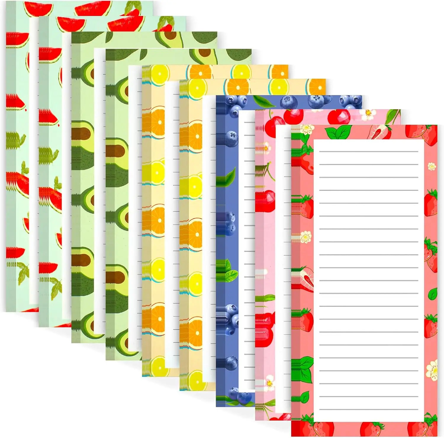 9 Pack Magnetic Notepads for Refrigerator, Fruit Design Grocery List Pad with Full Magnet Back, 25 Sheets Each