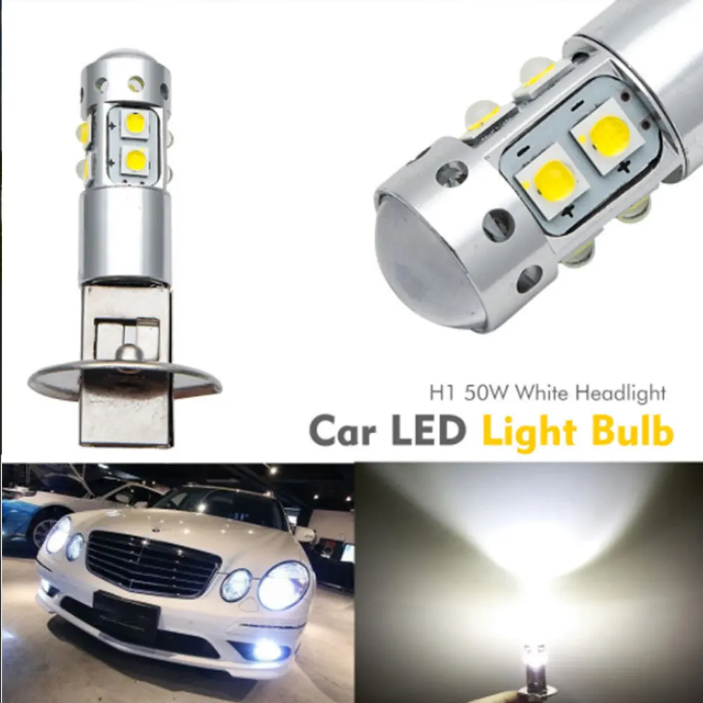 

2 Pcs H1 Car LED light Bulb 6000K 12V White Super Bright LED High Power 50W Car Decoding Fog Light Driving DRL Auto Lamp