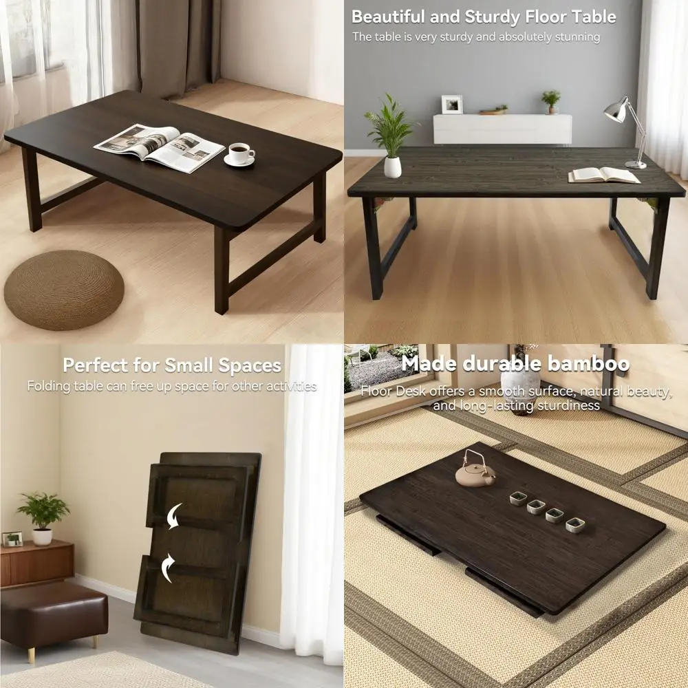 

Versatile Wooden Folding Table: Low Coffee and Dining Table for Sitting, Tea, and Tatami Use without Assembly