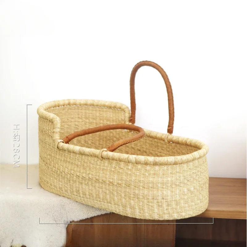 Woven Seagrass Moses Baby Basket 100% Natural Seagrass Baby Changing Basket for Kids