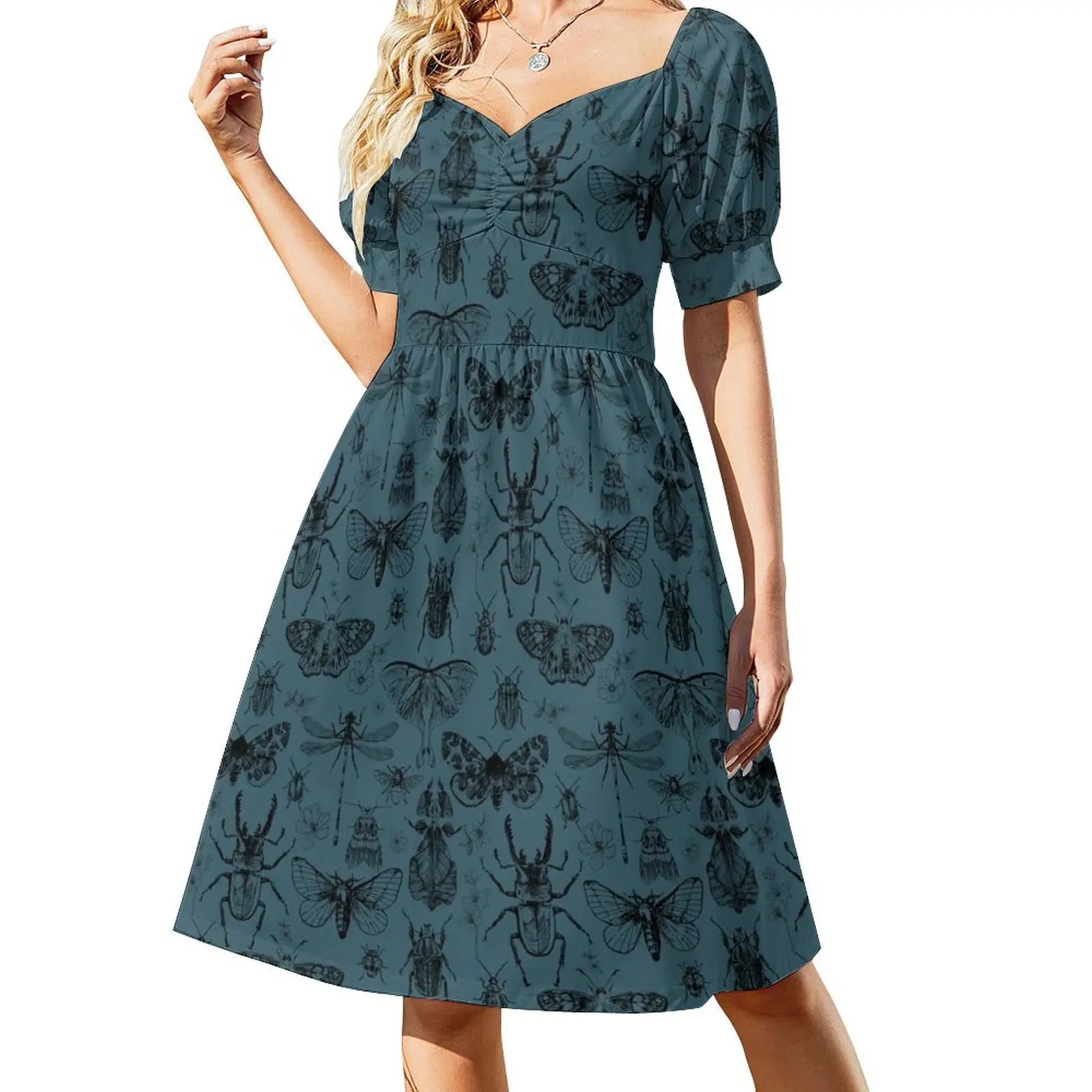 

Insect pattern. Sea Blue 2. Short-Sleeved Dress luxury dress prom dresses 2025