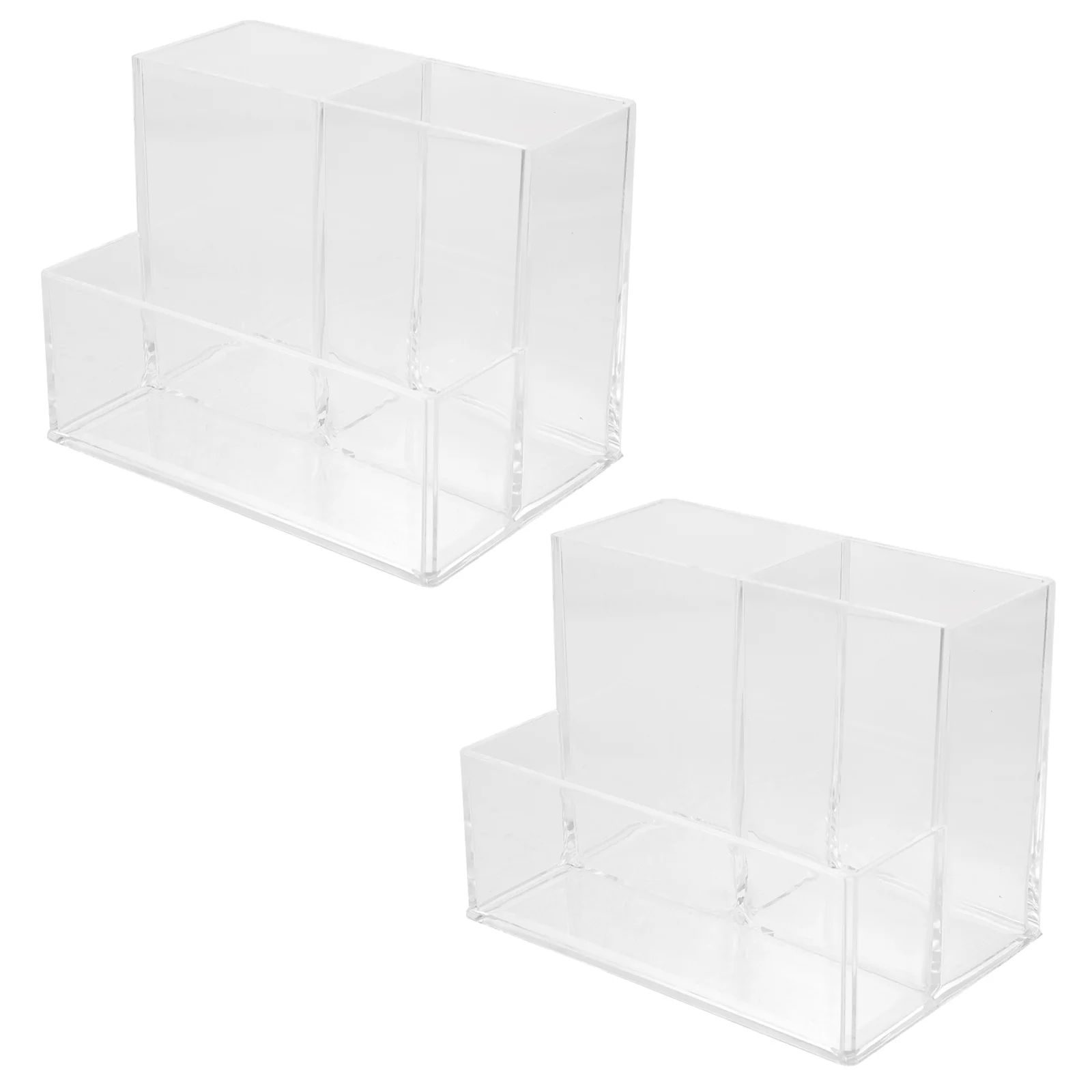 2Pcs Acrylic Pen Holder Desk Organizer Transparent Stationery Container for Home Office with Multi-Grid Compartments Storage Cup