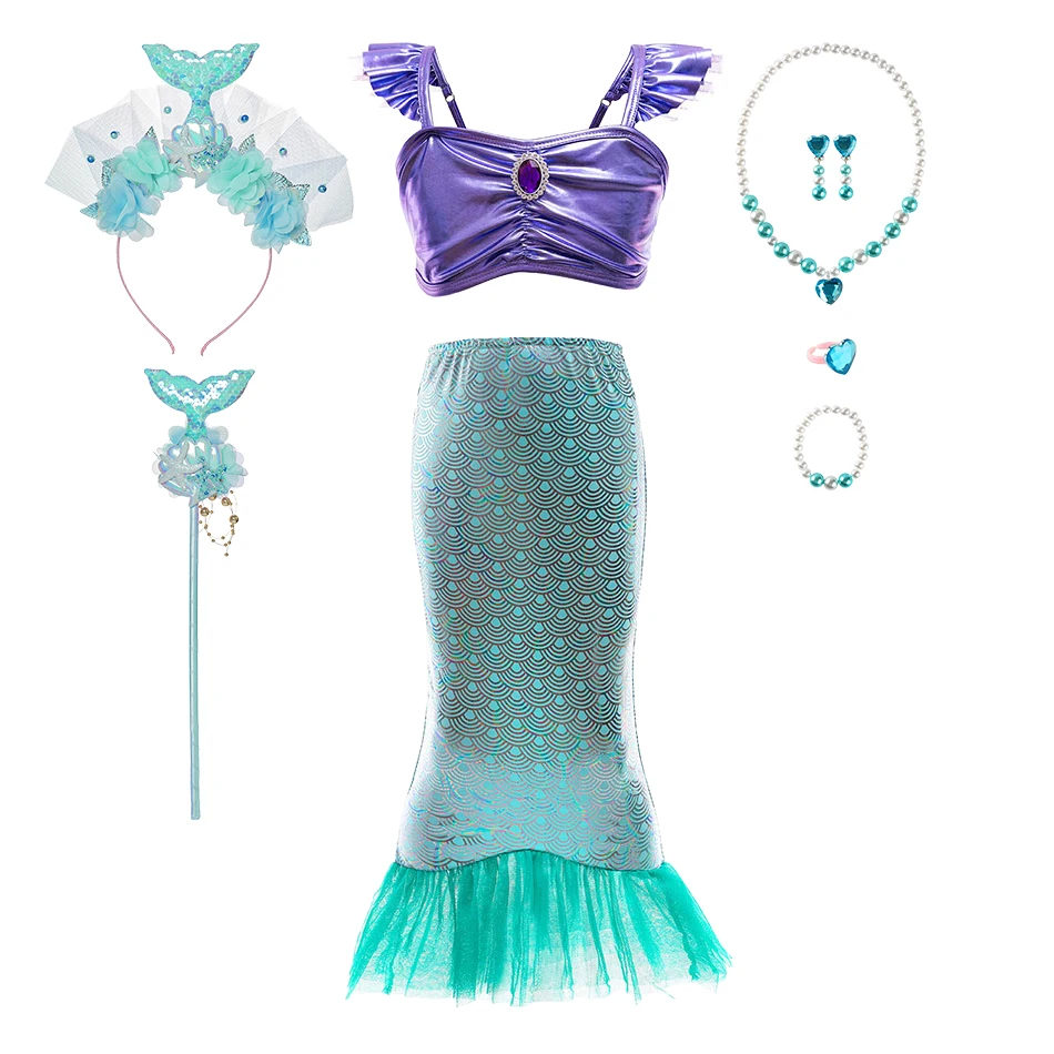 

Girls Christmas Gift Navidad Party Fishtail Gown Kids Halloween Merman Cosplay Dress Set Baby Girl Mermaid Princess Dresses Sets