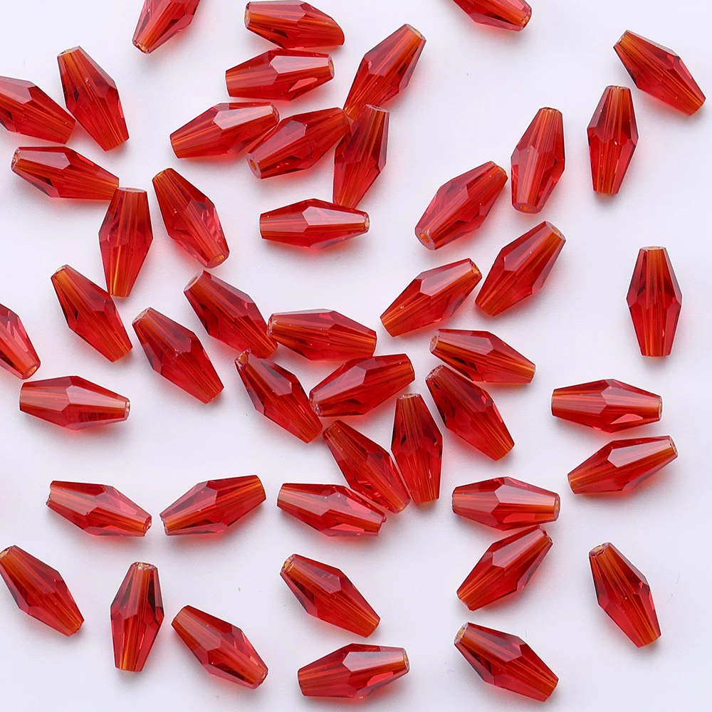 6 * 12MM 50Pcs / Lot Czeskie długie szklane koraliki Bicone do bransoletek Biżuteria Akcesoria DIY Luźne czerwone kryształowe fasetowane koraliki nasienne