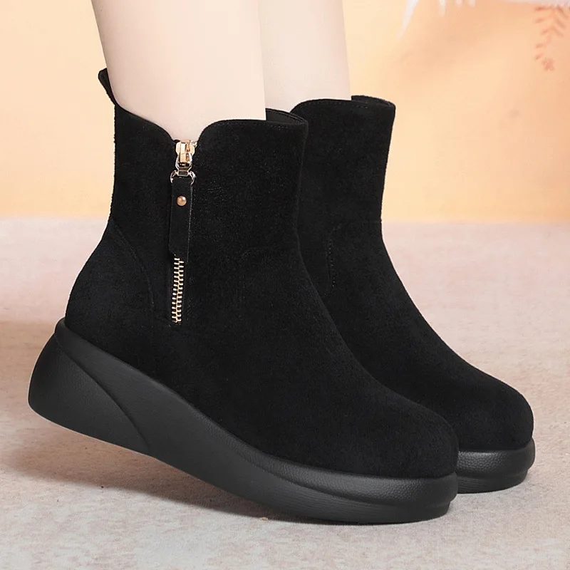 

Fall Winter Comfortable Women's Shoes Flat Platform Shoes with Fur 2025 Casual Flock Suede Short Fur Ankle Snow Boots Mom Daily