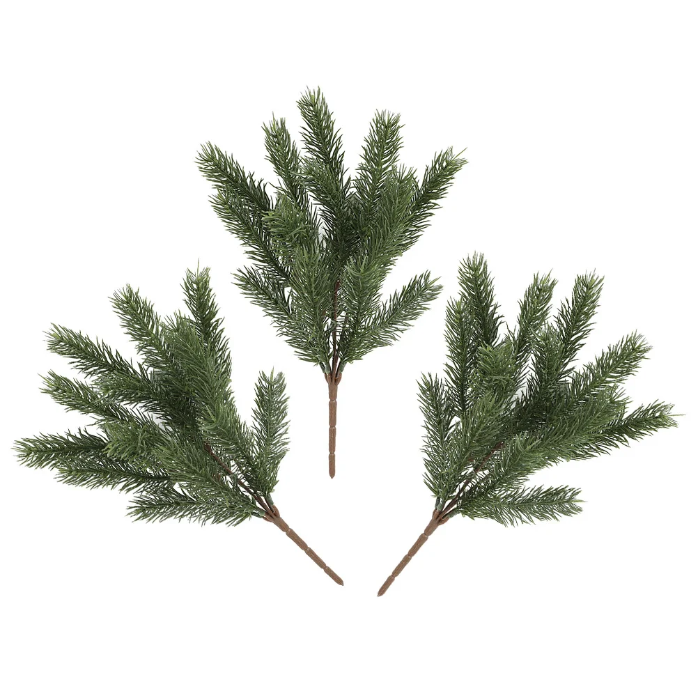 Agujas de pino artificiales, selecciones falsas, ramas de plantas, ramas simuladas para decoración de madera, 3 uds.