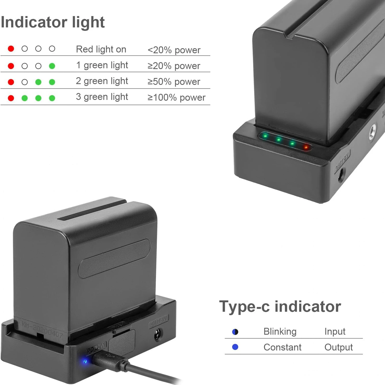 Ładowarka NP-F Płytka adaptera akumulatora z wyjściem DC12V DC8V USB-C 30W PD Adapter zimnej stopki 1/4 cala Otwór na śrubę