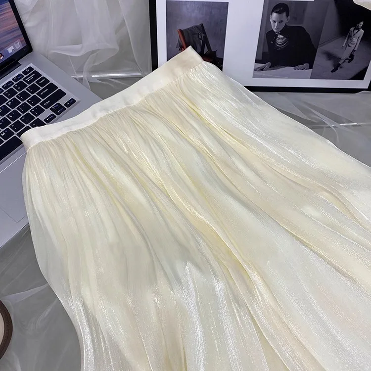2025 Spring/Summer New Luster  A-line Women Skirt Solid Color High Waist French Paris Style Elegant Asymmetrical Skirt image 3