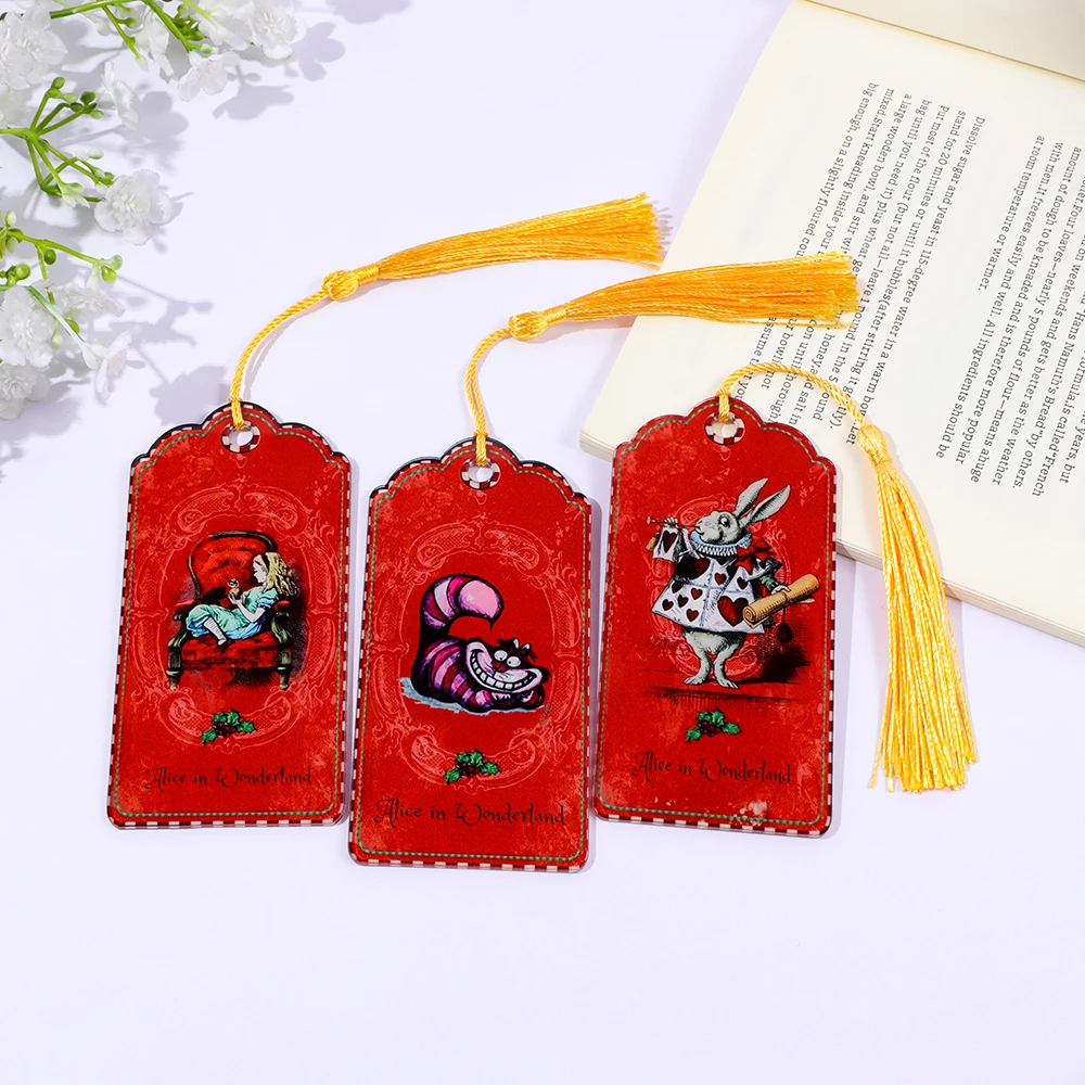 1/3PCS Alice in Wonderland Acrylic Bookmark Cheshire Cat March Hare Pattern For Anime Lovers Students Study Stationery